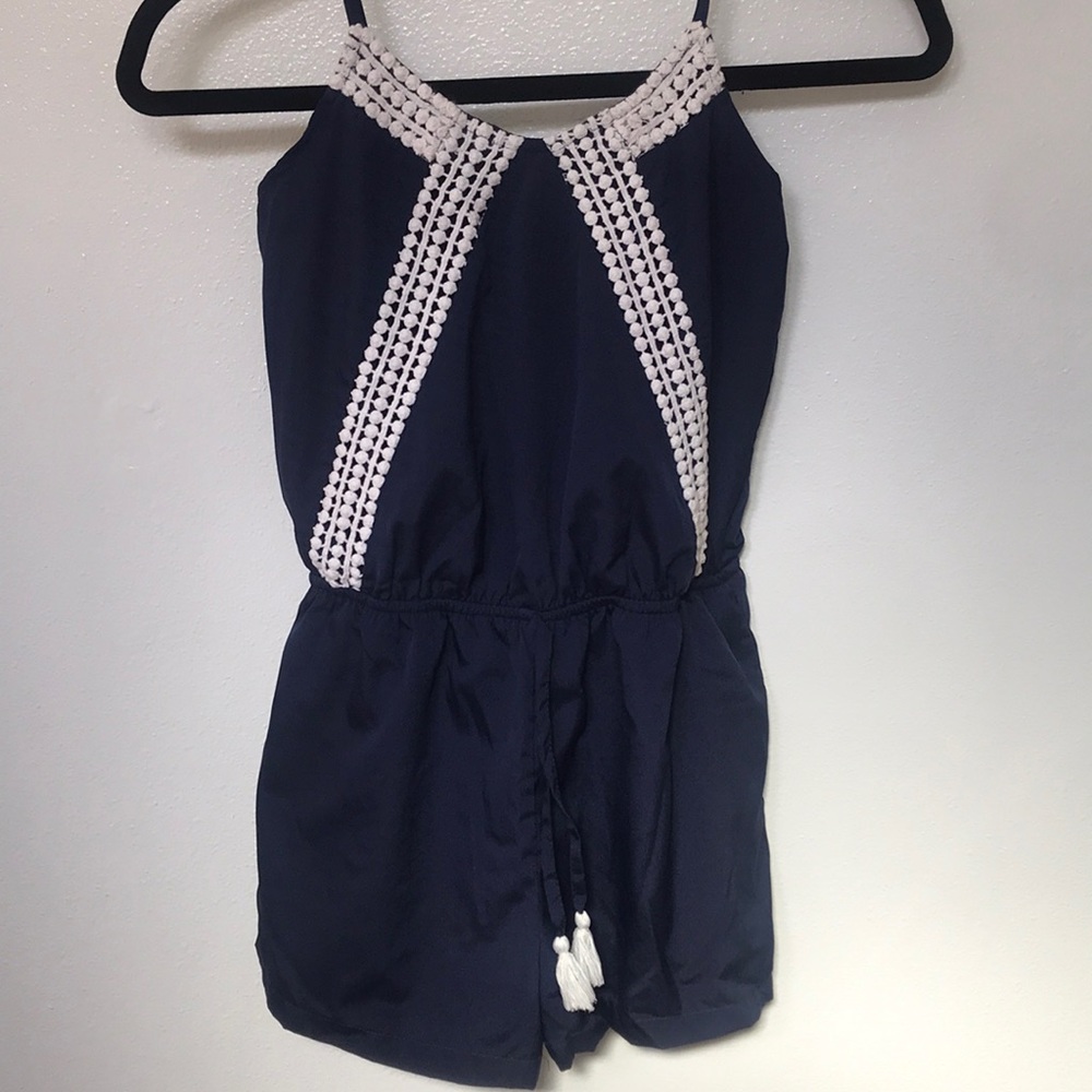 🥰 Girls Navy Blue and White Romper with Crotchet